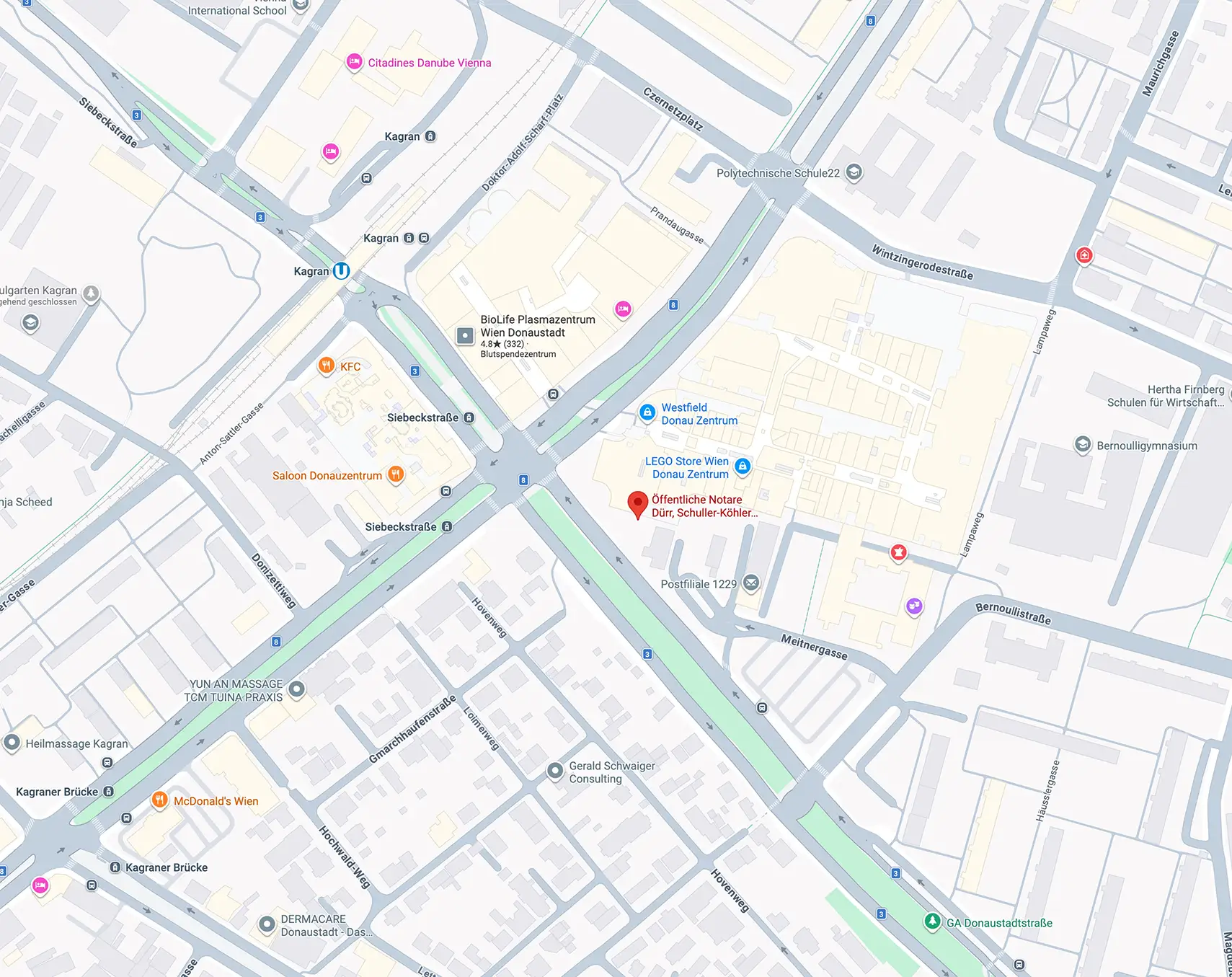 Google-Maps-Kartenvorschau: Donauzentrum, Donaustadtstraße 1, 1220 Wien